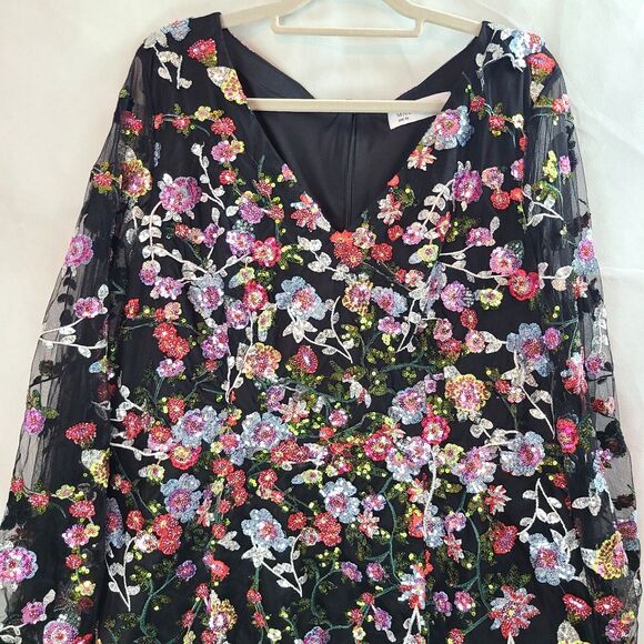 New Mac Duggal 20474 Black Sequin/Embroidered  Embellished A Line Dress (22W) - Picture 3 of 16